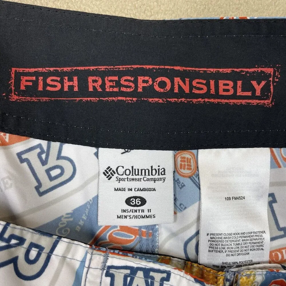 Columbia‎ Shorts Adult 36 Multicolor PFG Fishing Swim Trunk Board Shorts Mens